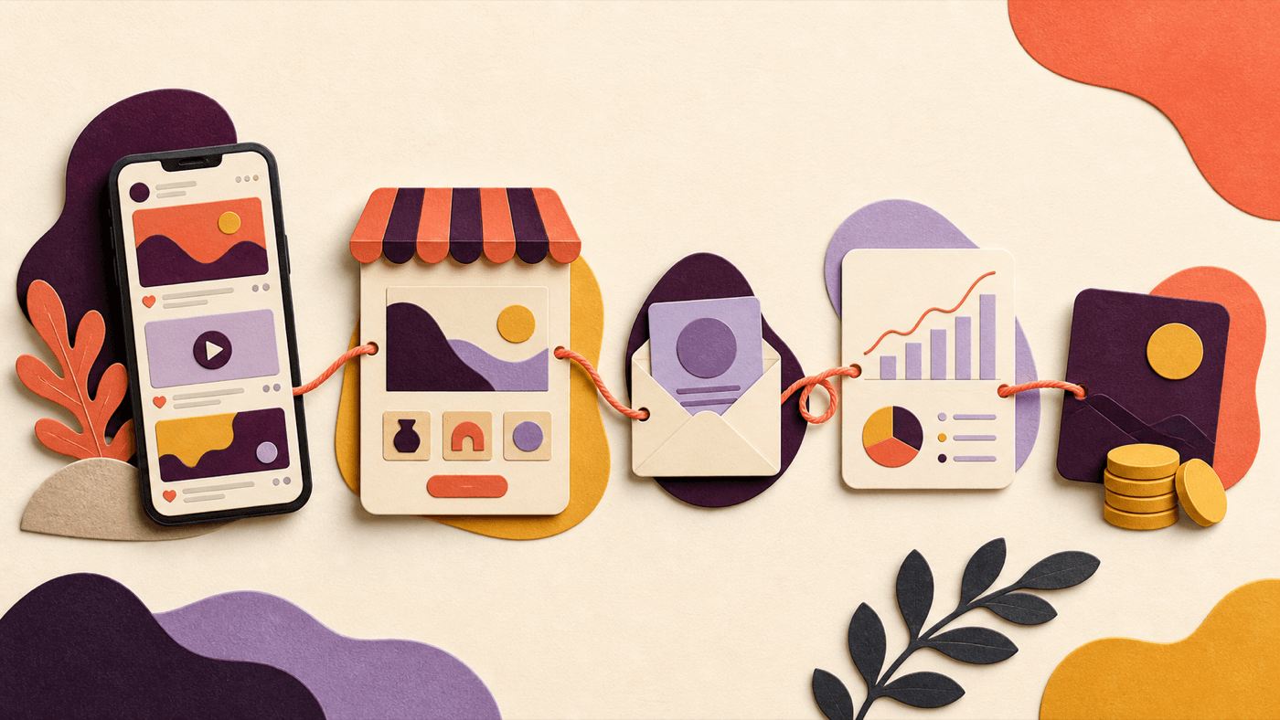 A thread connecting creator content, commerce, email and analytics