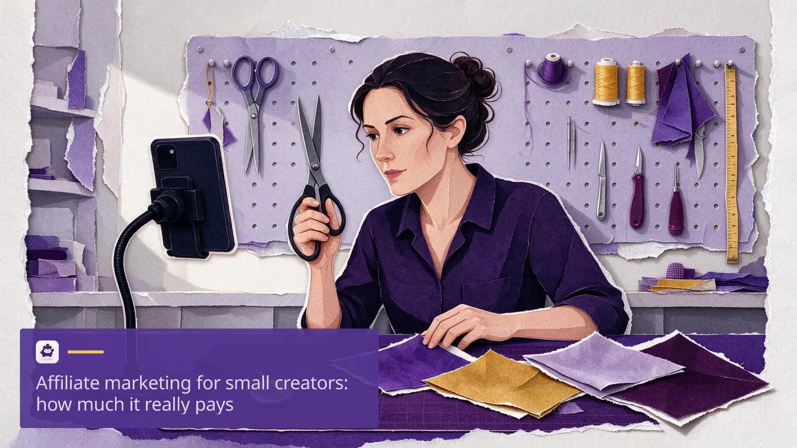 A woman in her thirties films a short product demo at a craft table.